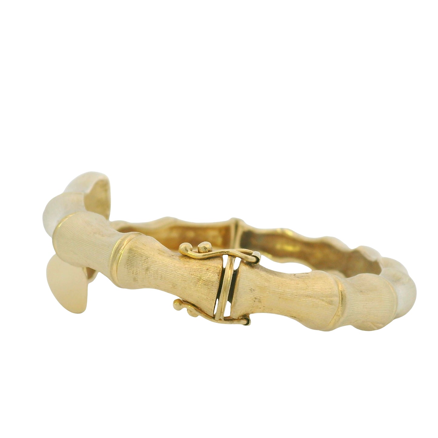14K Yellow Gold Bamboo Style Crossover Bangle Bracelet