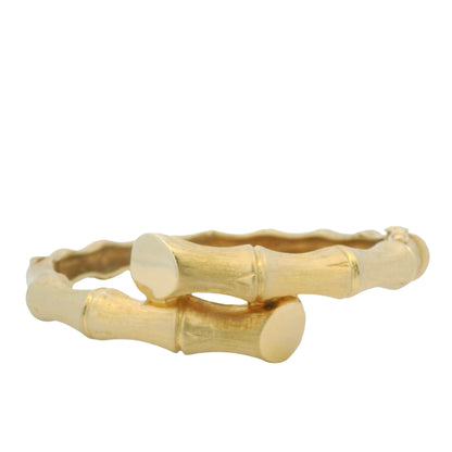 14K Yellow Gold Bamboo Style Crossover Bangle Bracelet
