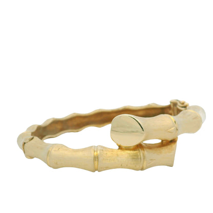 14K Yellow Gold Bamboo Style Crossover Bangle Bracelet
