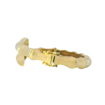14K Yellow Gold Bamboo Style Crossover Bangle Bracelet