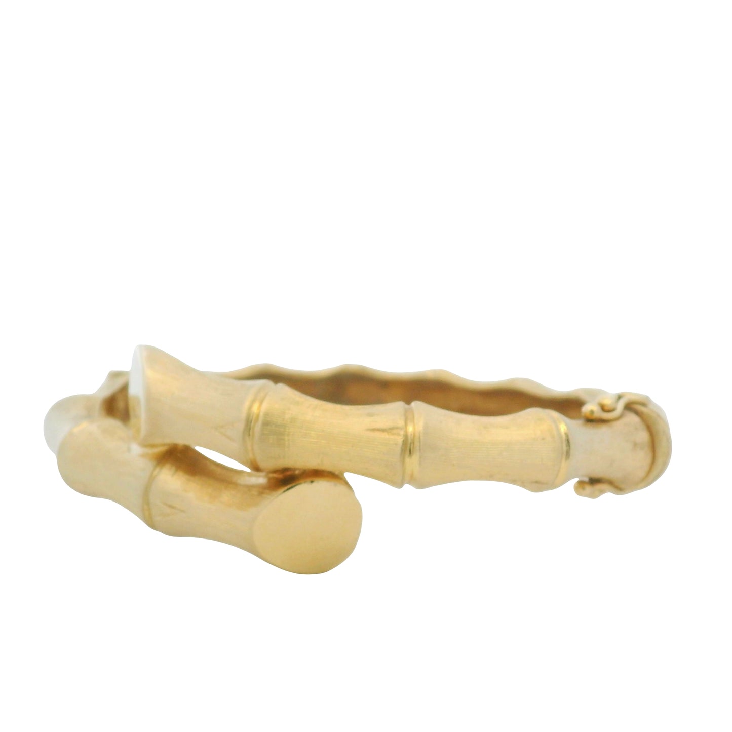 14K Yellow Gold Bamboo Style Crossover Bangle Bracelet