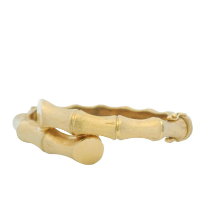 14K Yellow Gold Bamboo Style Crossover Bangle Bracelet