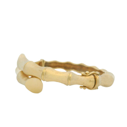 14K Yellow Gold Bamboo Style Crossover Bangle Bracelet
