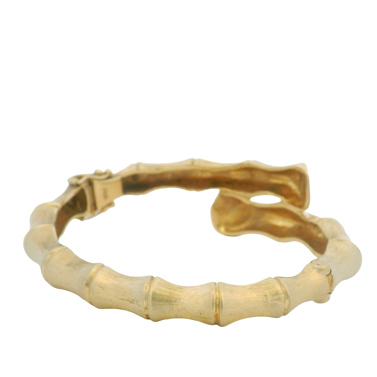 14K Yellow Gold Bamboo Style Crossover Bangle Bracelet