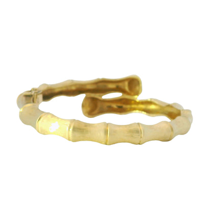 14K Yellow Gold Bamboo Style Crossover Bangle Bracelet