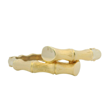 14K Yellow Gold Bamboo Style Crossover Bangle Bracelet