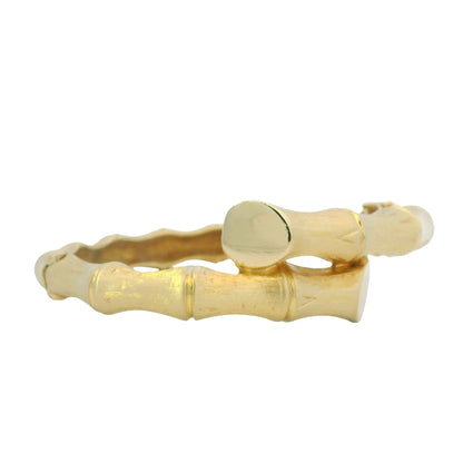 14K Yellow Gold Bamboo Style Crossover Bangle Bracelet