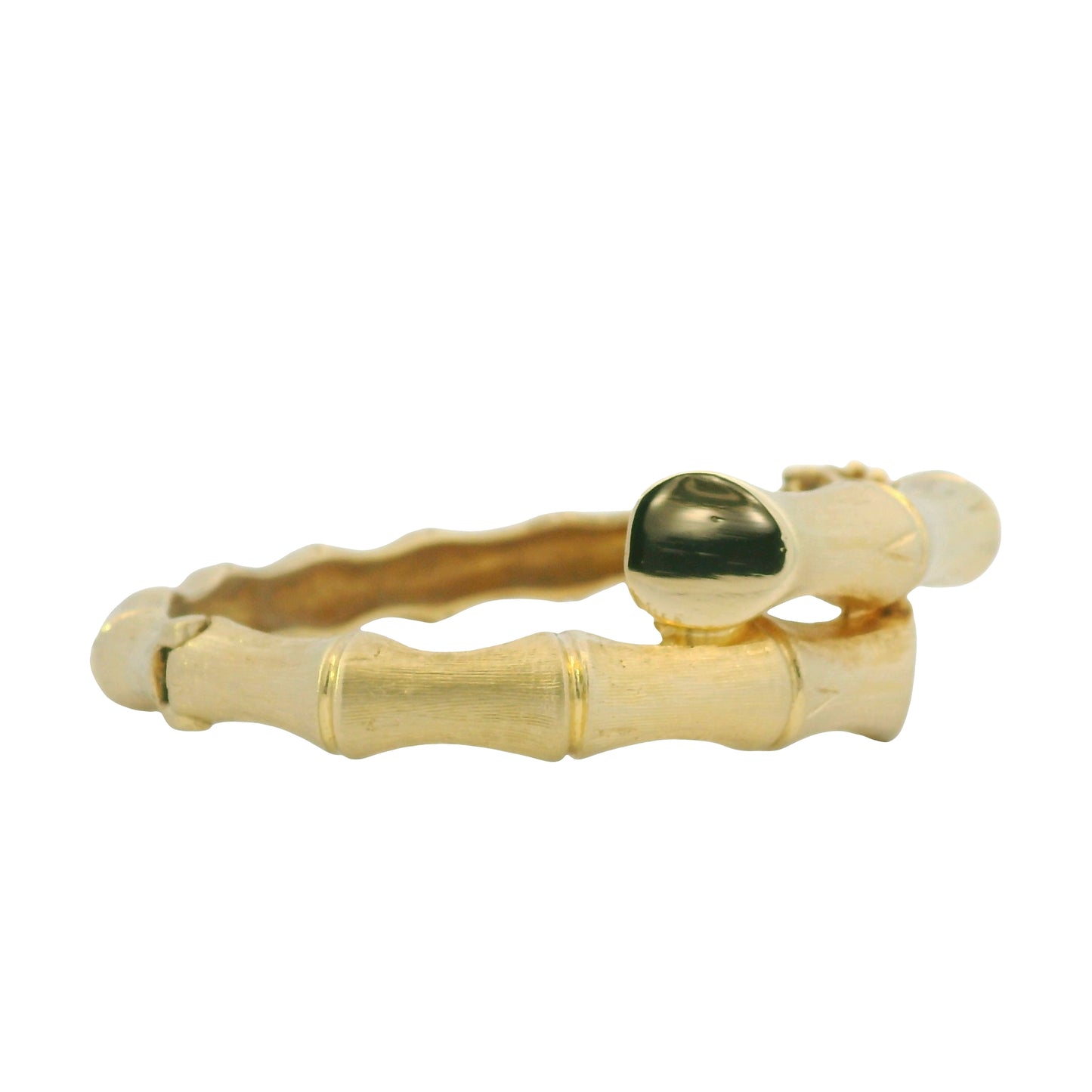 14K Yellow Gold Bamboo Style Crossover Bangle Bracelet