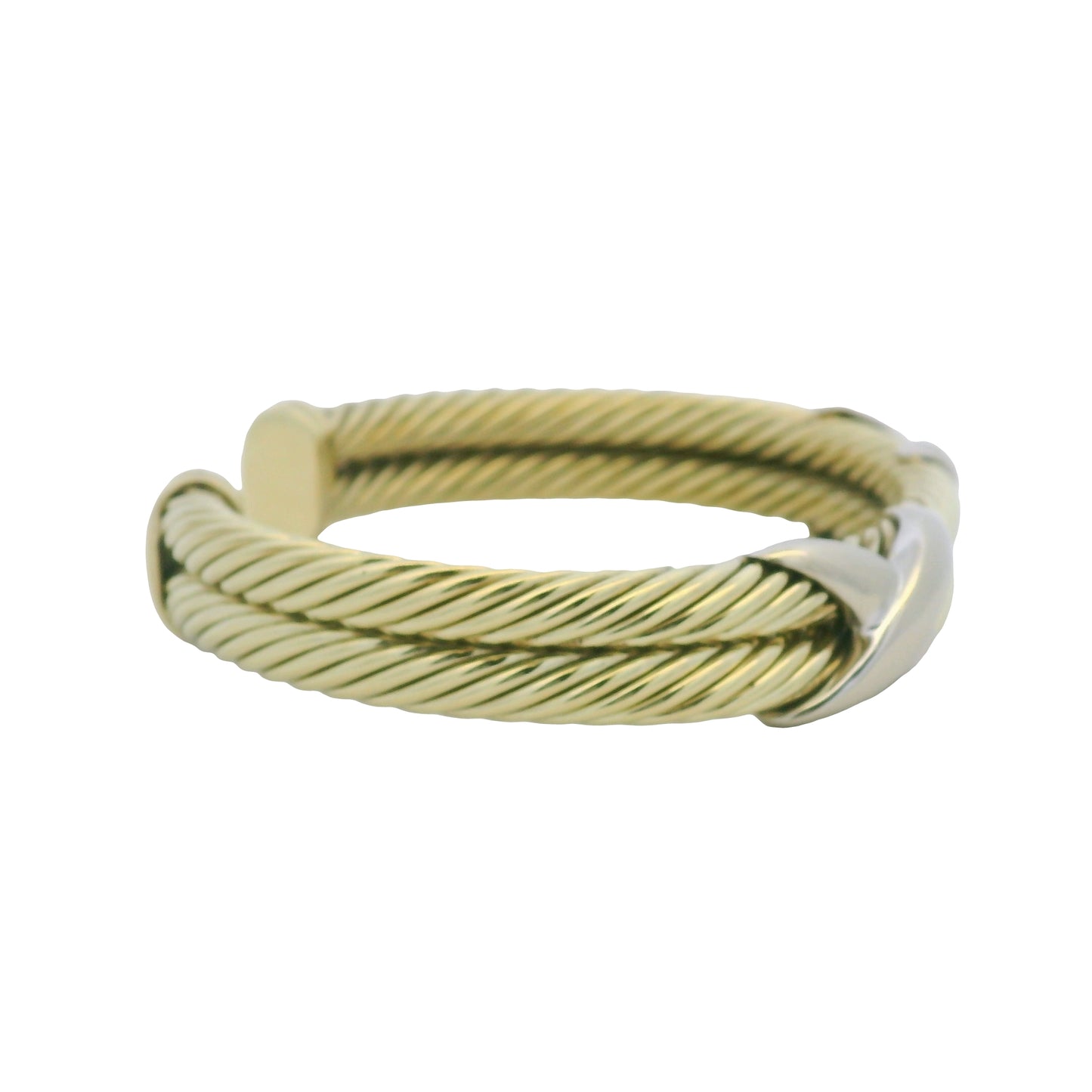 David Yurman 14K Yellow Gold 2-Row Cable & Sterling Silver X Cuff Bracelet