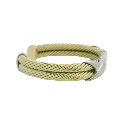 David Yurman 14K Yellow Gold 2-Row Cable & Sterling Silver X Cuff Bracelet