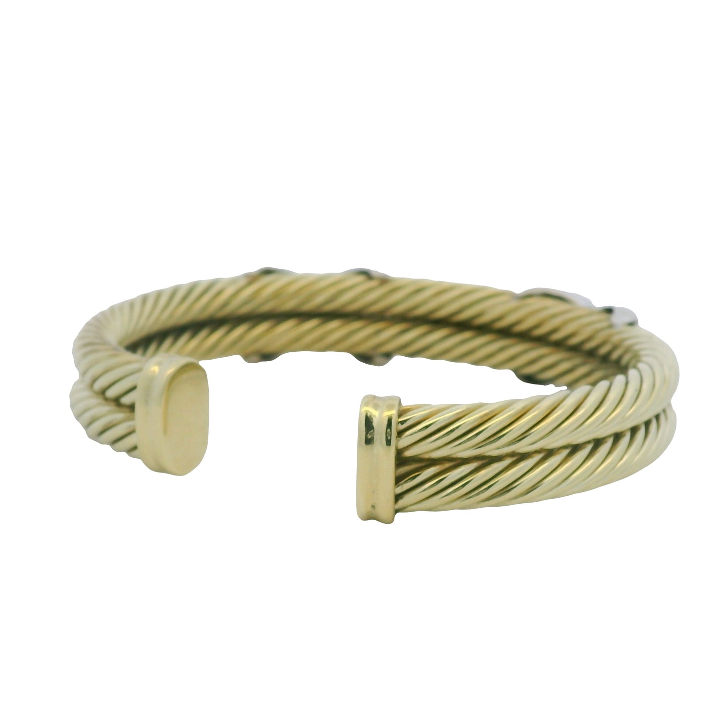 David Yurman 14K Yellow Gold 2-Row Cable & Sterling Silver X Cuff Bracelet