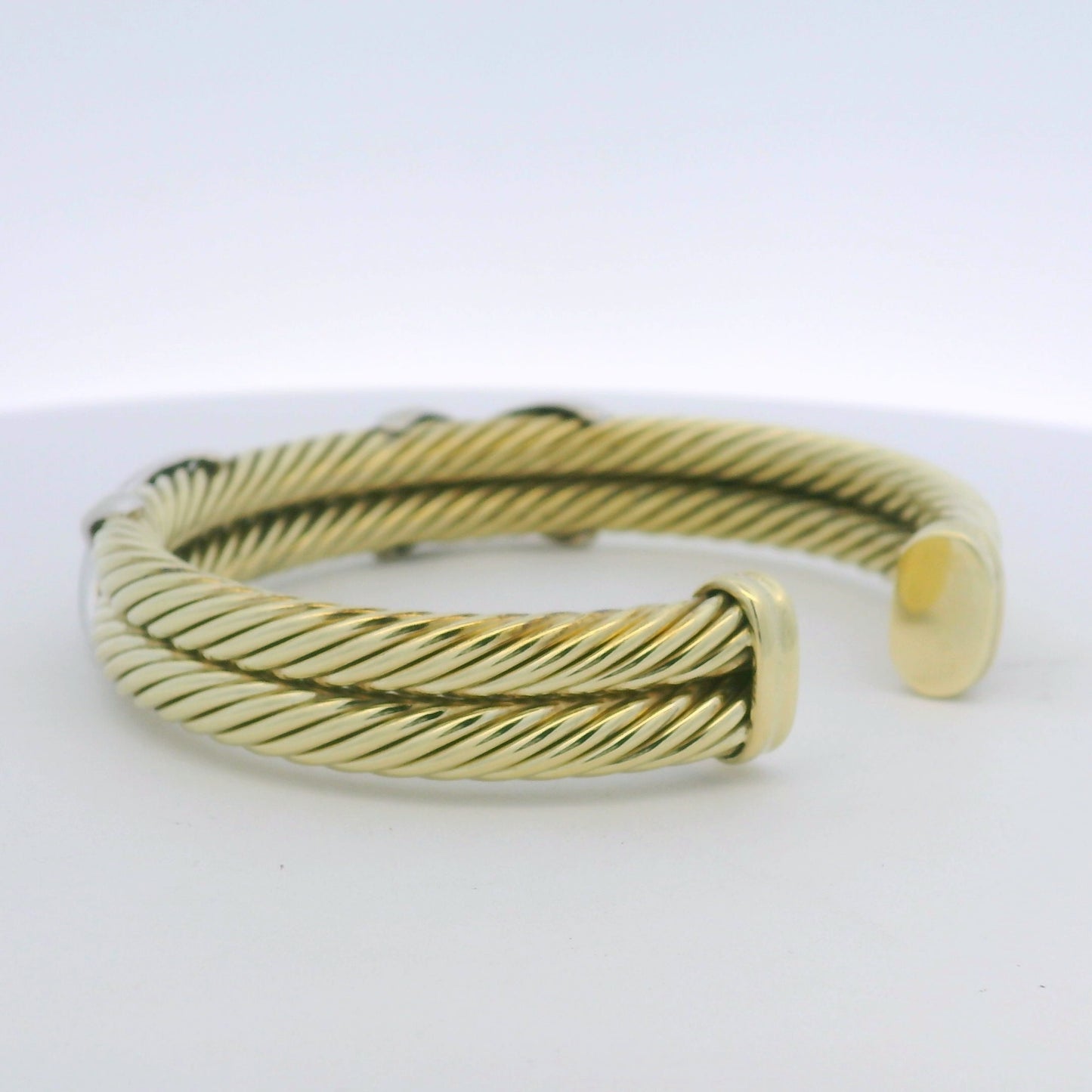 David Yurman 14K Yellow Gold 2-Row Cable & Sterling Silver X Cuff Bracelet