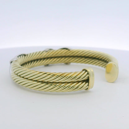 David Yurman 14K Yellow Gold 2-Row Cable & Sterling Silver X Cuff Bracelet