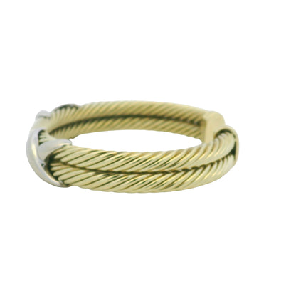 David Yurman 14K Yellow Gold 2-Row Cable & Sterling Silver X Cuff Bracelet