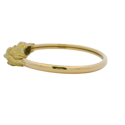 18K Yellow Gold Double Lion Head & Ruby Eye Bangle Cuff Bracelet