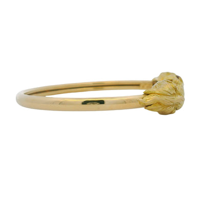 18K Yellow Gold Double Lion Head & Ruby Eye Bangle Cuff Bracelet