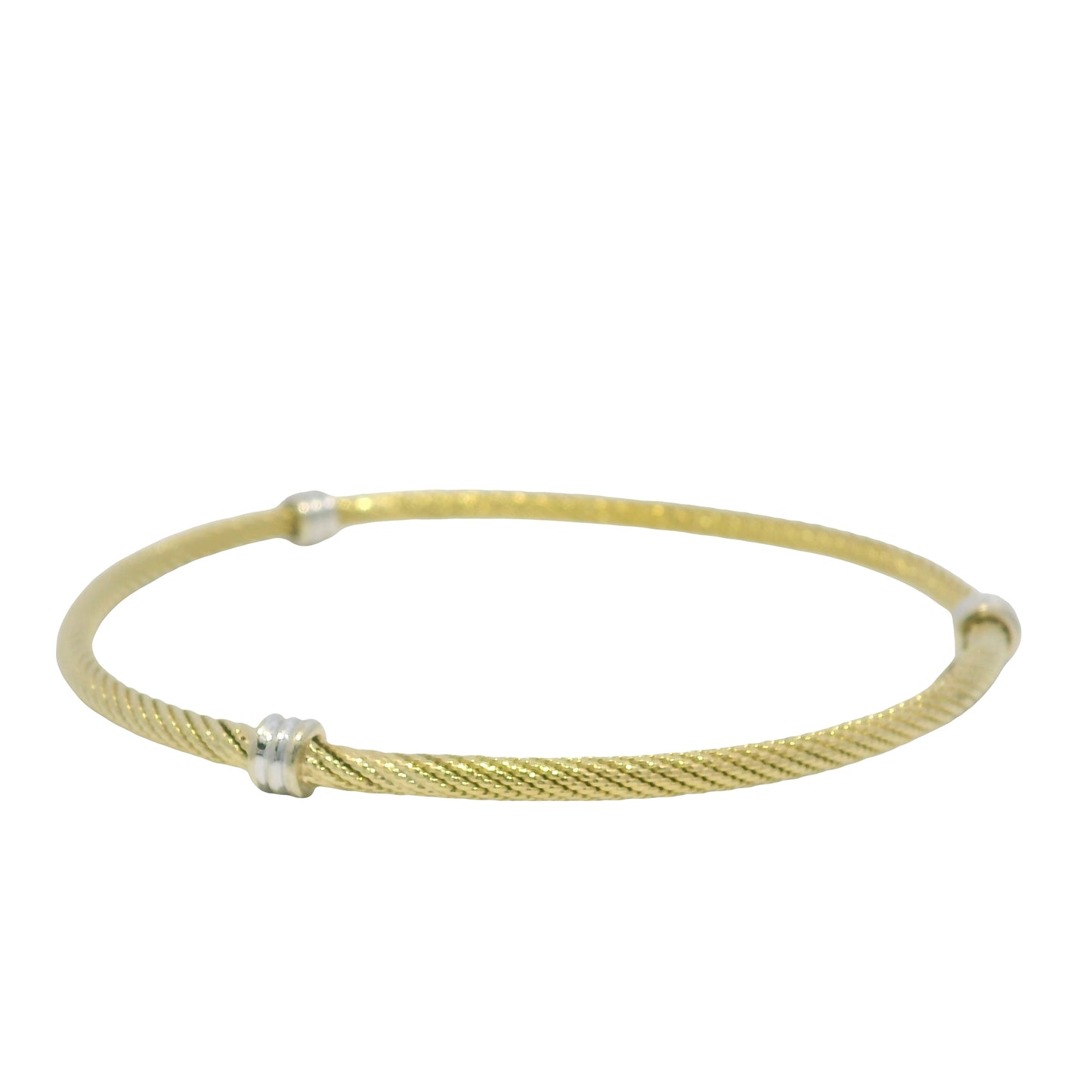 David Yurman 18K Yellow Gold Three Station Narrow Bangle Bracelet