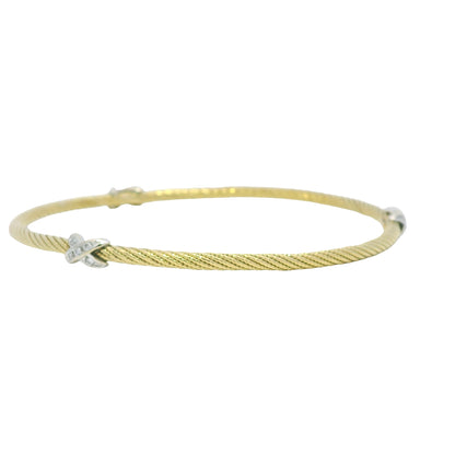 David Yurman 18K Yellow Gold Diamond X Narrow Bangle Bracelet
