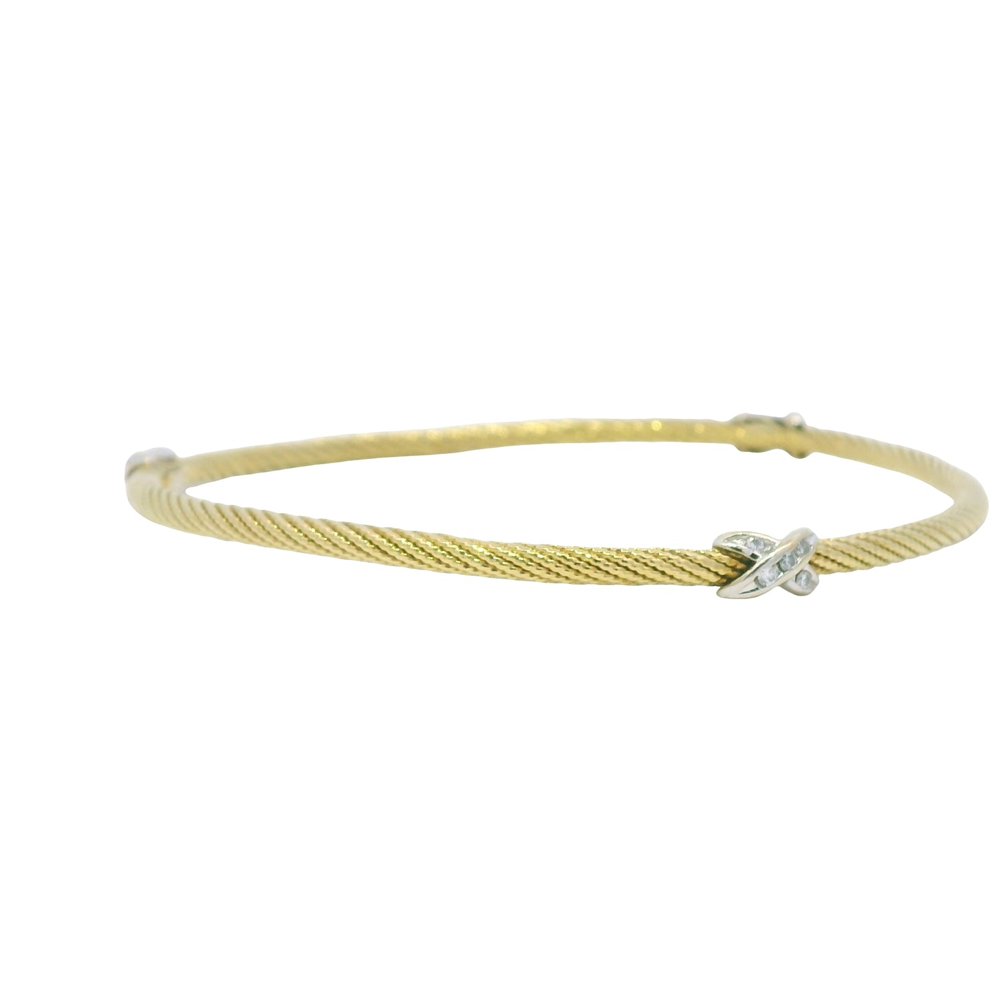 David Yurman 18K Yellow Gold Diamond X Narrow Bangle Bracelet