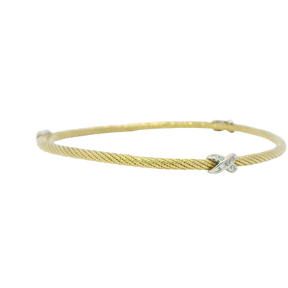 David Yurman 18K Yellow Gold Diamond X Narrow Bangle Bracelet