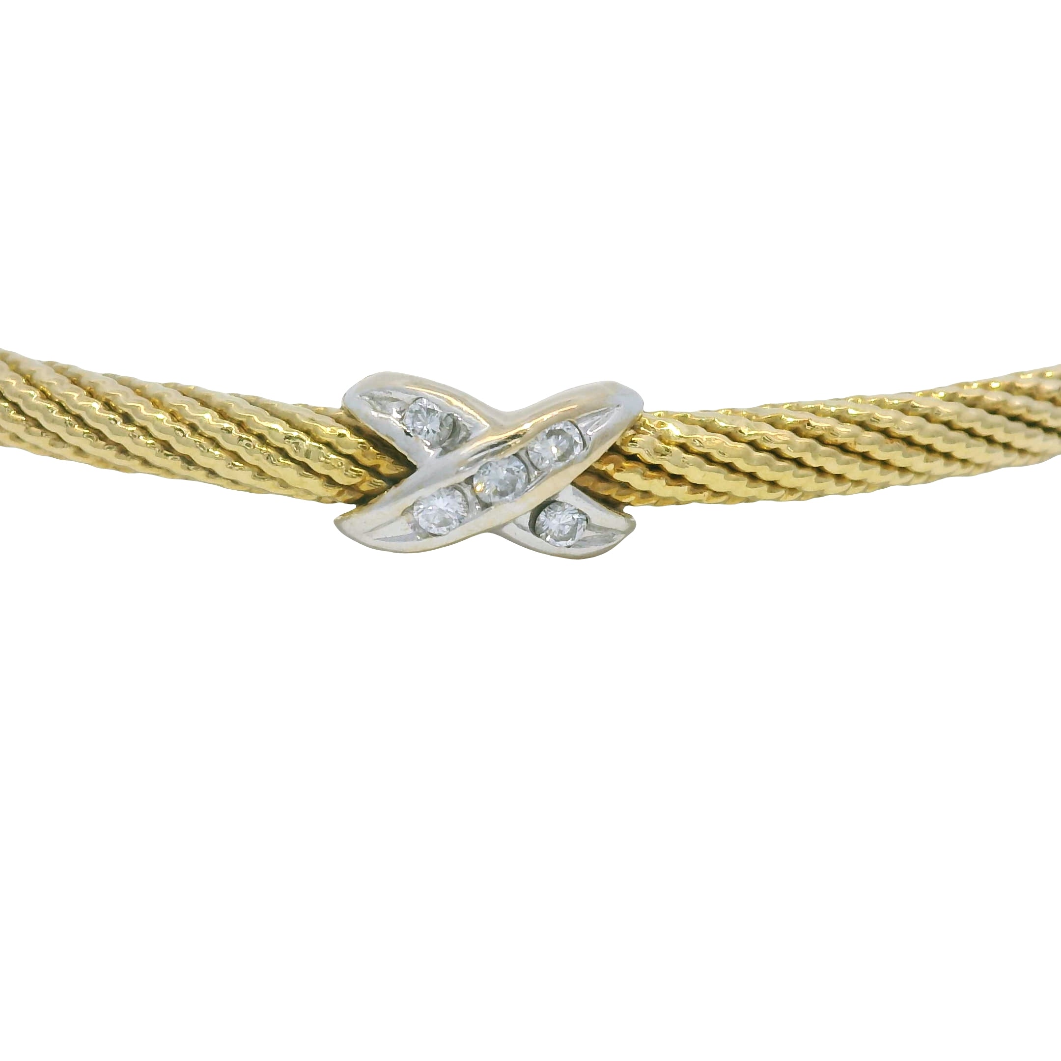 David Yurman 18K Yellow Gold Diamond X Narrow Bangle Bracelet