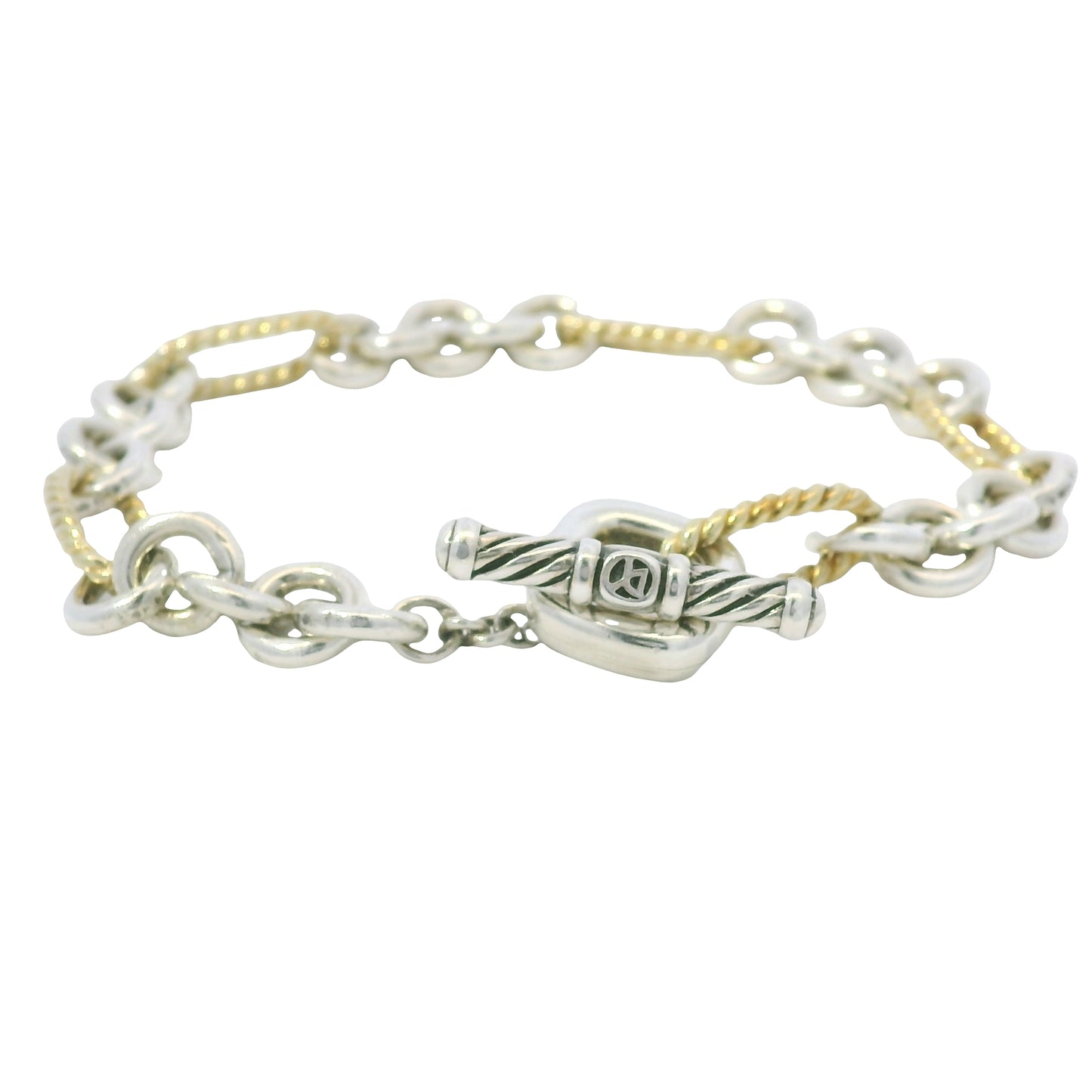 David Yurman 18k Yellow Gold & Silver Cable-Link Toggle Bracelet