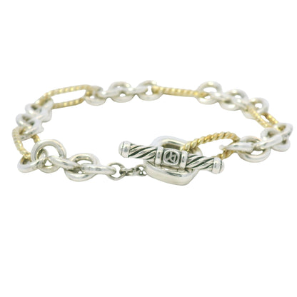 David Yurman 18k Yellow Gold & Silver Cable-Link Toggle Bracelet