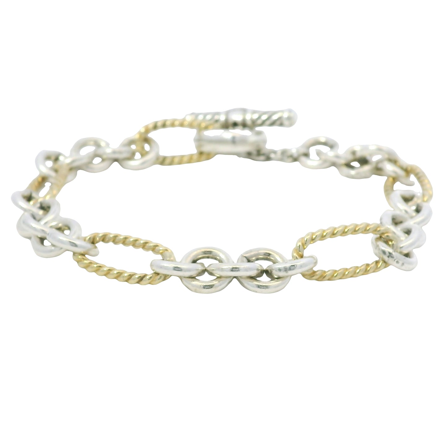 David Yurman 18k Yellow Gold & Silver Cable-Link Toggle Bracelet