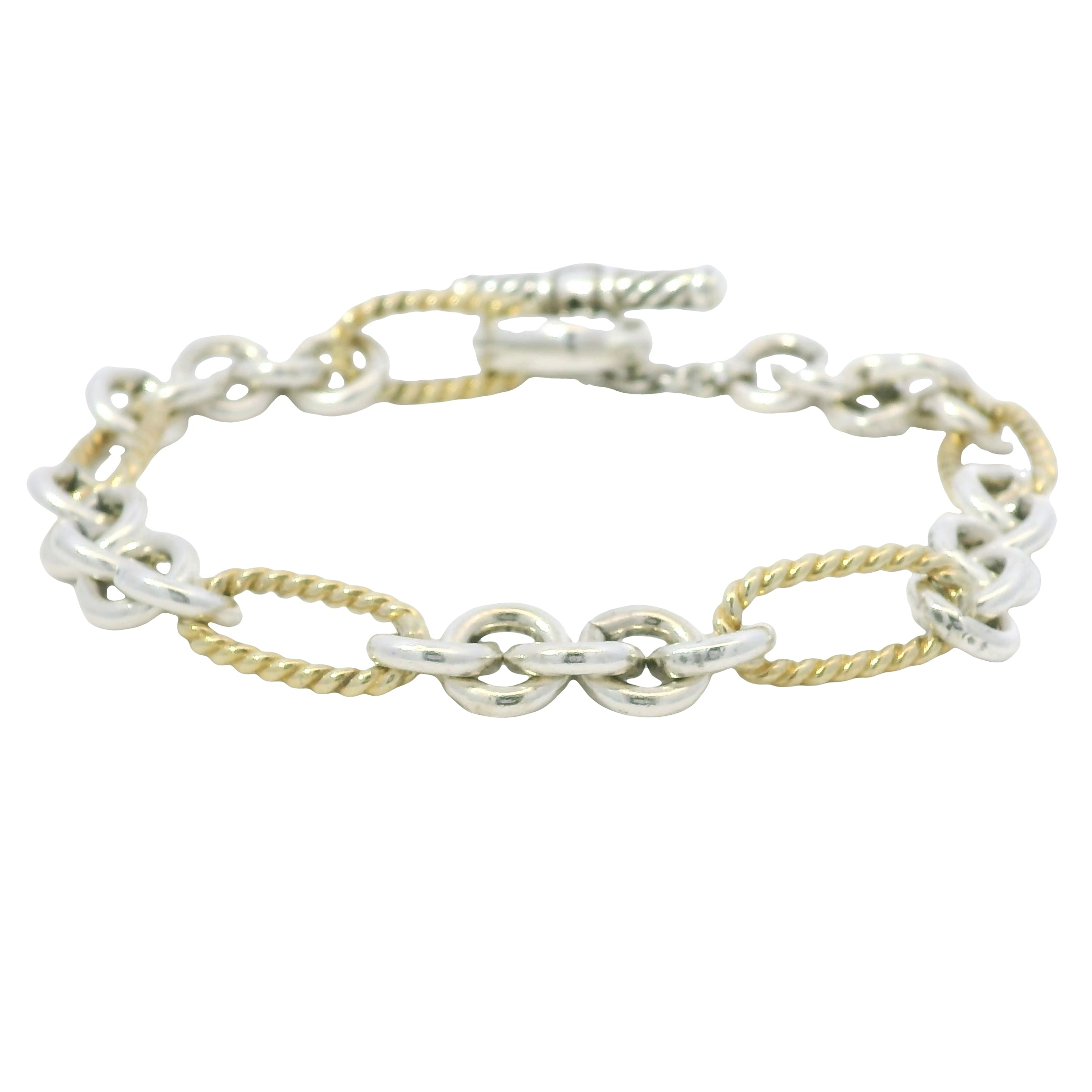 David Yurman 18k Yellow Gold & Silver Cable-Link Toggle Bracelet