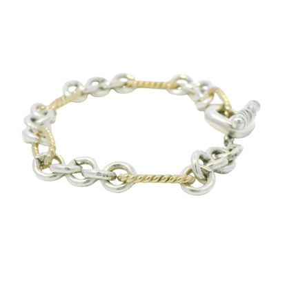 David Yurman 18k Yellow Gold & Silver Cable-Link Toggle Bracelet