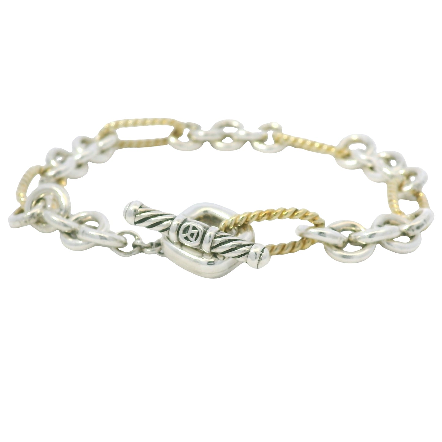 David Yurman 18k Yellow Gold & Silver Cable-Link Toggle Bracelet