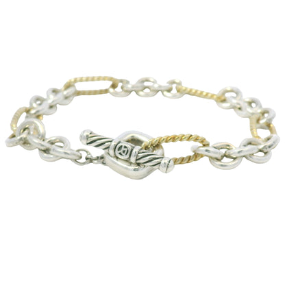 David Yurman 18k Yellow Gold & Silver Cable-Link Toggle Bracelet