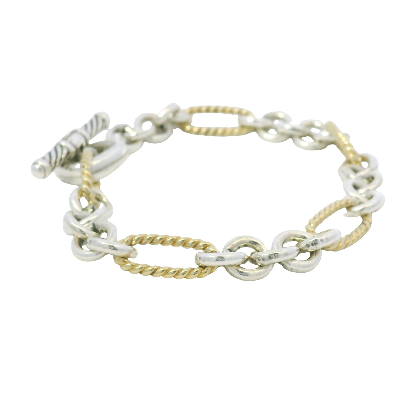 David Yurman 18k Yellow Gold & Silver Cable-Link Toggle Bracelet