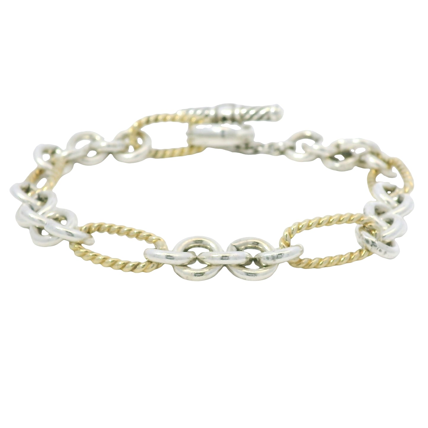 David Yurman 18k Yellow Gold & Silver Cable-Link Toggle Bracelet