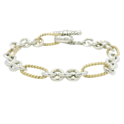 David Yurman 18k Yellow Gold & Silver Cable-Link Toggle Bracelet