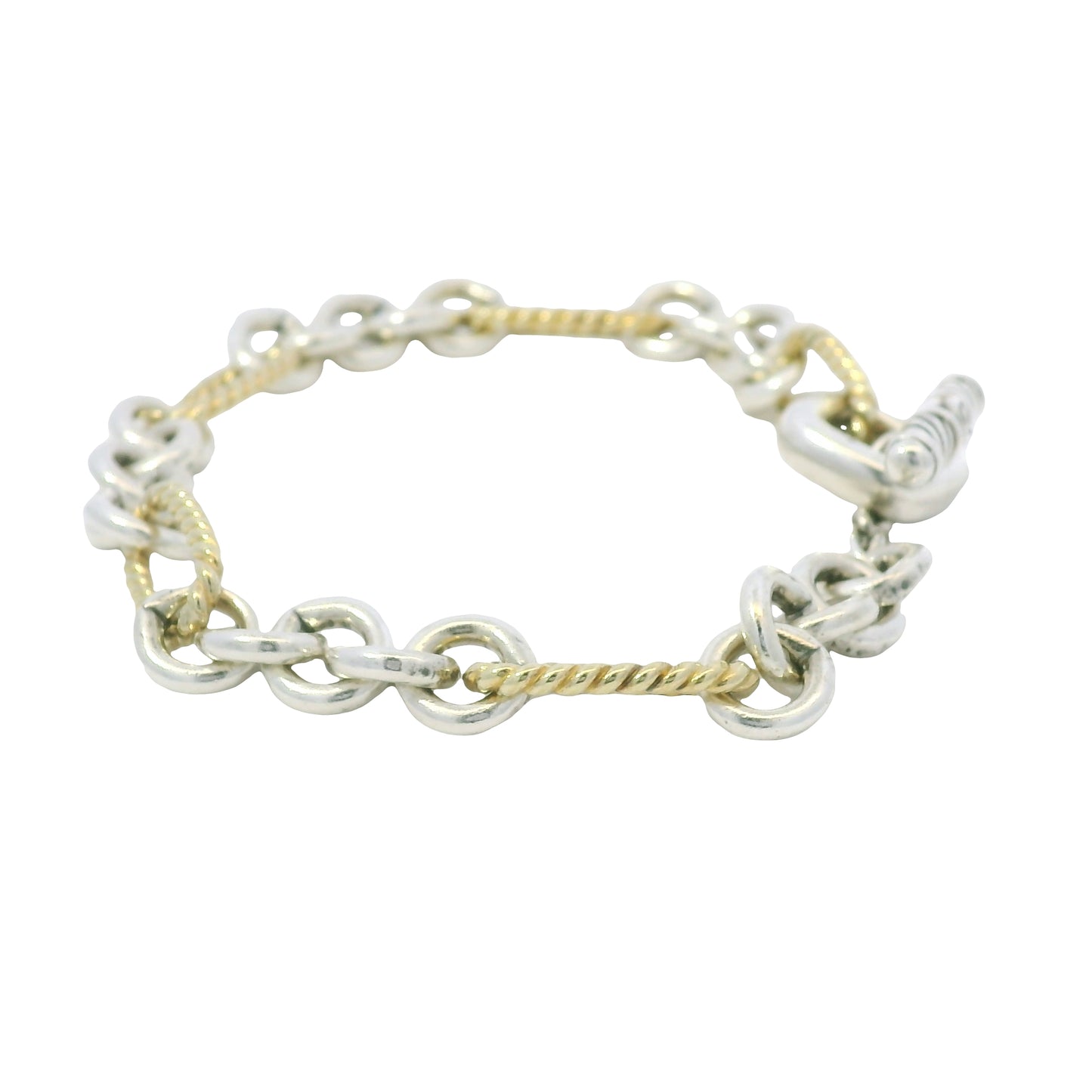 David Yurman 18k Yellow Gold & Silver Cable-Link Toggle Bracelet