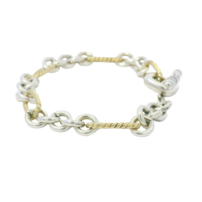 David Yurman 18k Yellow Gold & Silver Cable-Link Toggle Bracelet