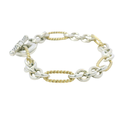 David Yurman 18k Yellow Gold & Silver Cable-Link Toggle Bracelet