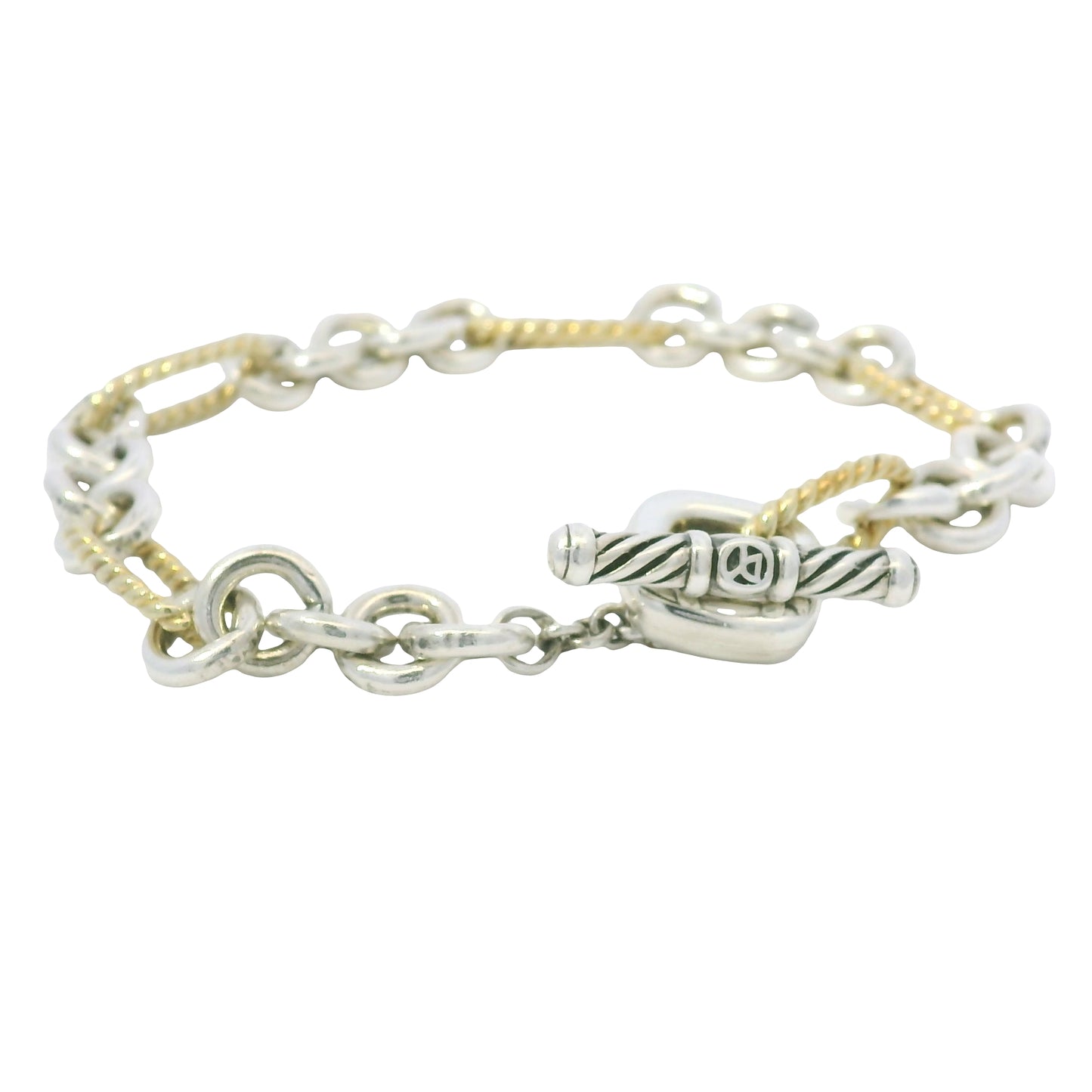David Yurman 18k Yellow Gold & Silver Cable-Link Toggle Bracelet
