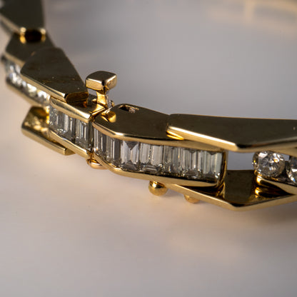 14k Yellow Gold Natural Round Brilliant & Baguette Cut Diamond Bracelet