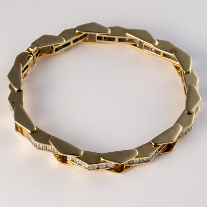 14k Yellow Gold Natural Round Brilliant & Baguette Cut Diamond Bracelet