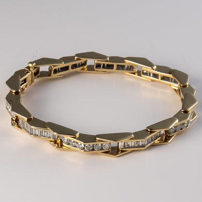 14k Yellow Gold Natural Round Brilliant & Baguette Cut Diamond Bracelet