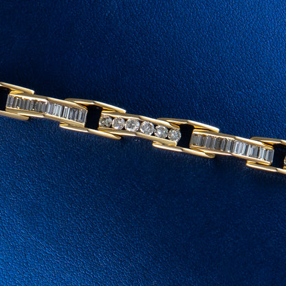 14k Yellow Gold Natural Round Brilliant & Baguette Cut Diamond Bracelet