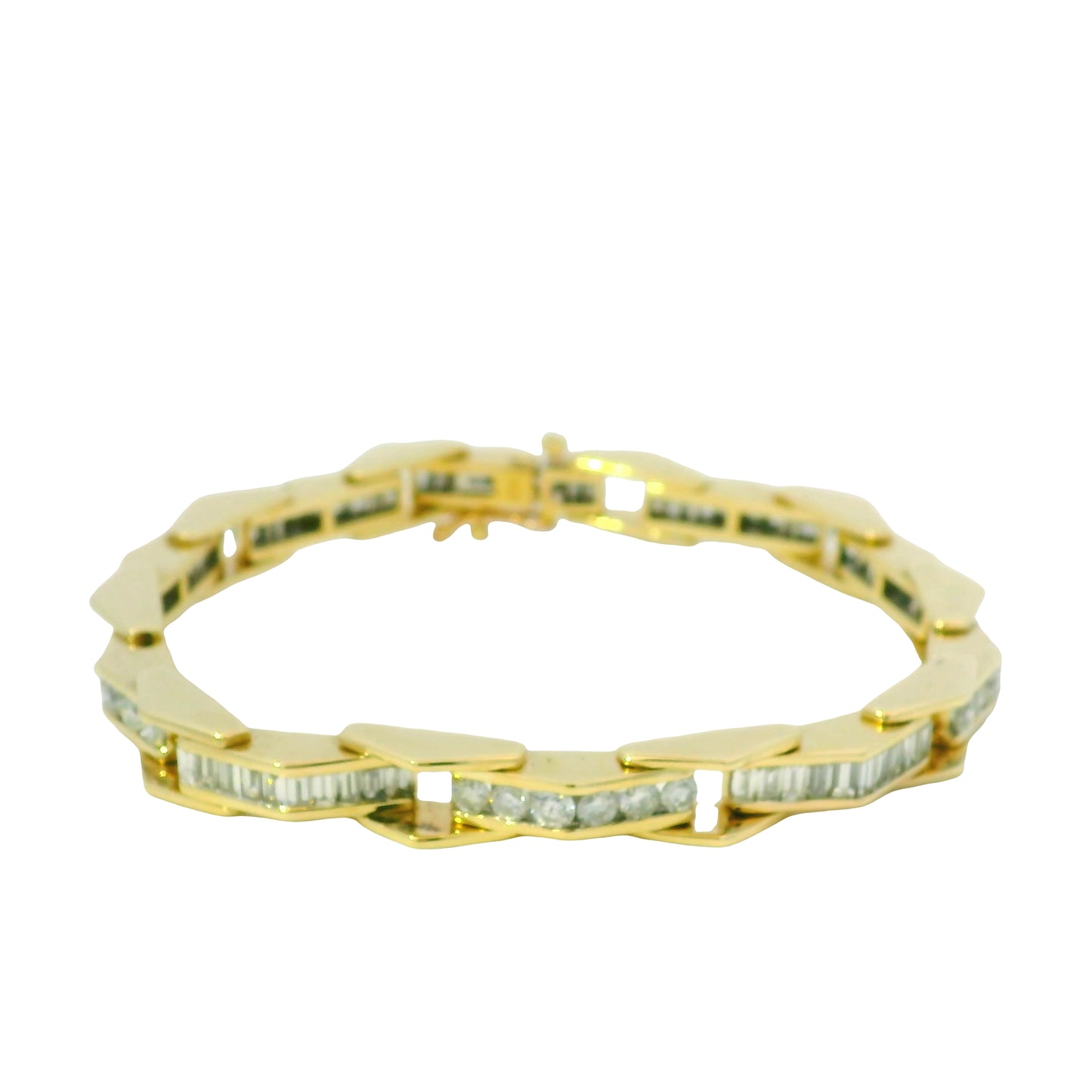 14k Yellow Gold Natural Round Brilliant & Baguette Cut Diamond Bracelet