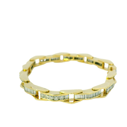 14k Yellow Gold Natural Round Brilliant & Baguette Cut Diamond Bracelet