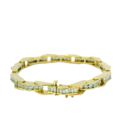14k Yellow Gold Natural Round Brilliant & Baguette Cut Diamond Bracelet