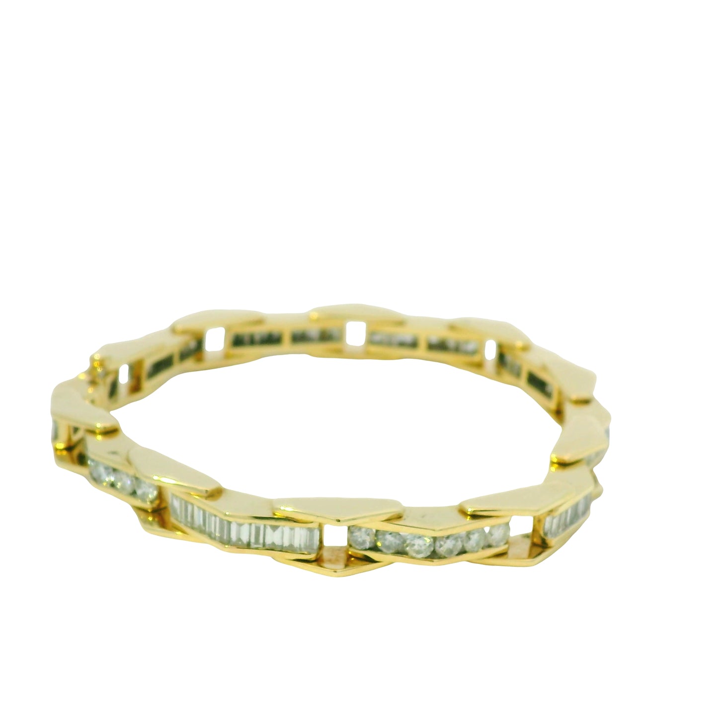 14k Yellow Gold Natural Round Brilliant & Baguette Cut Diamond Bracelet