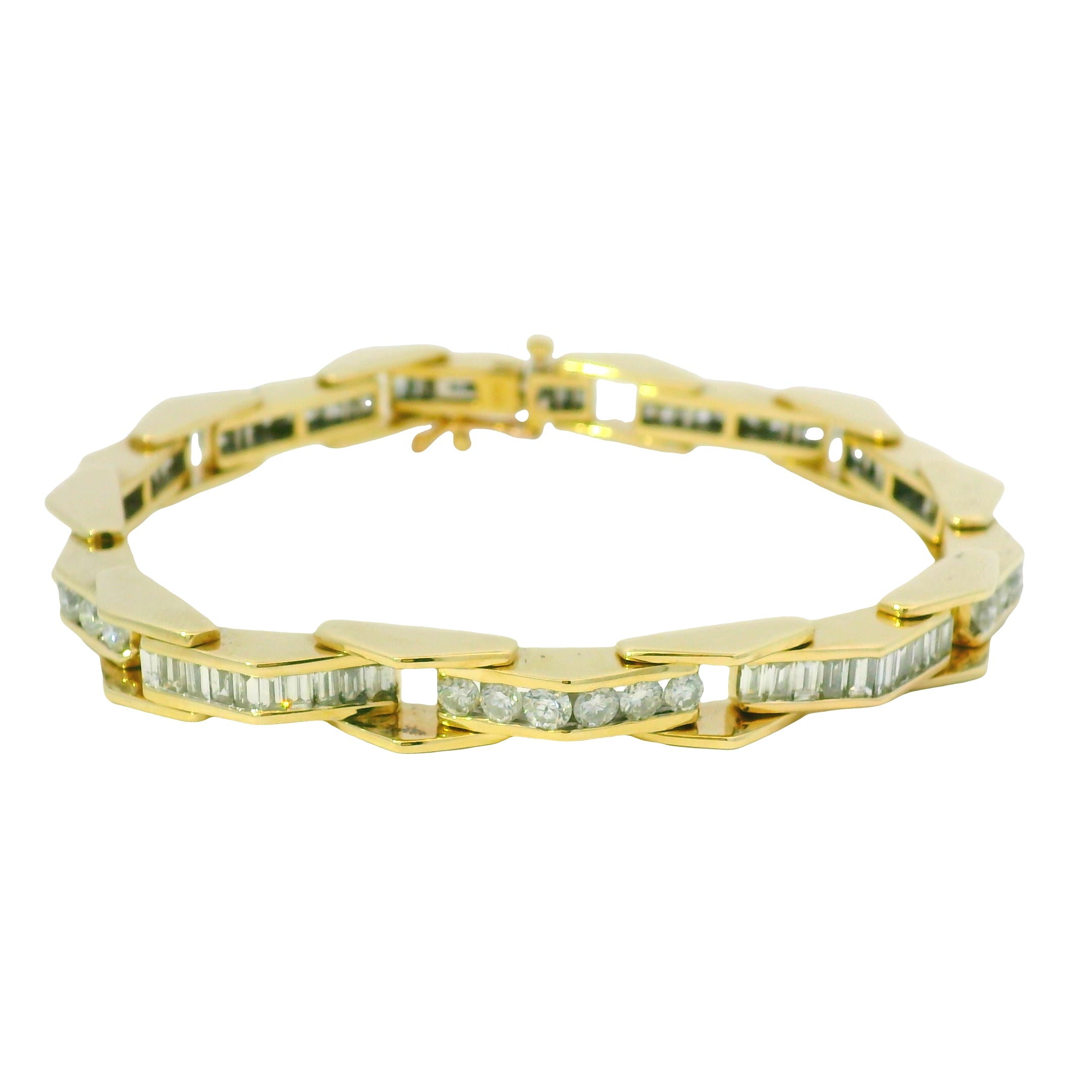 14k Yellow Gold Natural Round Brilliant & Baguette Cut Diamond Bracelet