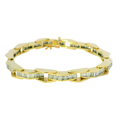 14k Yellow Gold Natural Round Brilliant & Baguette Cut Diamond Bracelet
