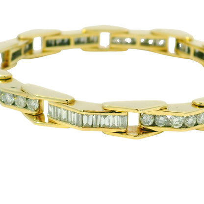 14k Yellow Gold Natural Round Brilliant & Baguette Cut Diamond Bracelet